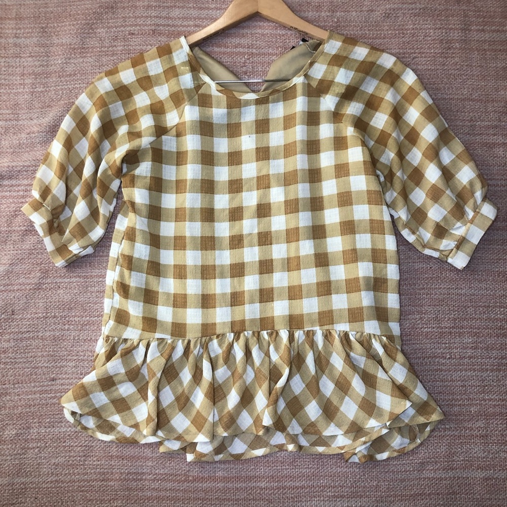 Roolee Yellow Checkered Peplum Top